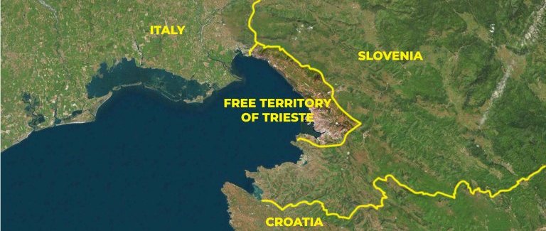 The present-day Free Territory of Trieste borders with Italy (since 1947) and Slovenia (since 1992).